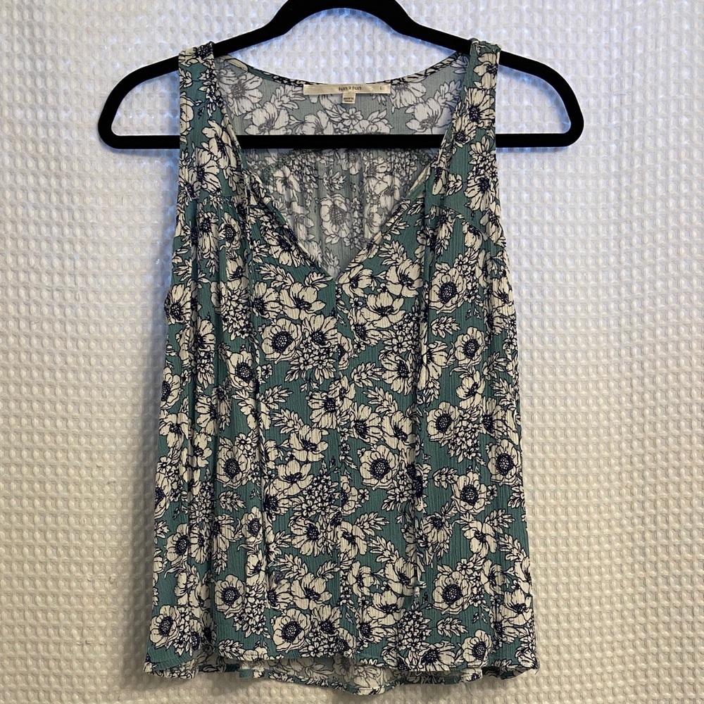 Fun 2 Fun Floral Tank Top - Teal and White